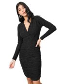 Styli Women’s Wrap Sheath Dress | Knee-Length Polyester Party Dress with Long Sleeves & Ruched Side Detail