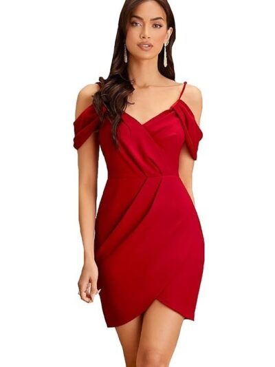 ADDYVERO V-Neck Sleeveless Cotton Blend Solid Bodycon Knee-Length Women Dress