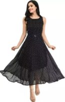 AZUREISHH Women's Sleeveless Black Polka Dot Fit & Flare Midi Dress – Belted Retro-Inspired Dress