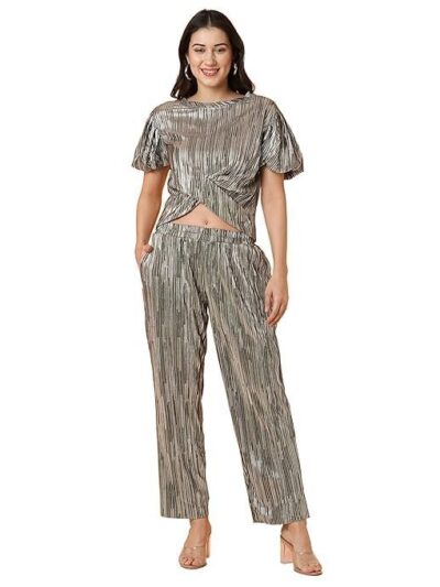 Globus Women Polyester Striped Top & Trouser Co-Ord Set