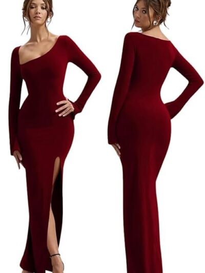 TRAQUILA Full Sleeve Bodycon Dress for Women with Slit on The Front