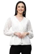 Style Quotient Women Peach Lace Casual Top