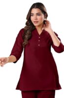 Janasya Women's Cotton Plain A-Line Top with 3/4 Sleeve, Side Slit Perfect for Casual Wear