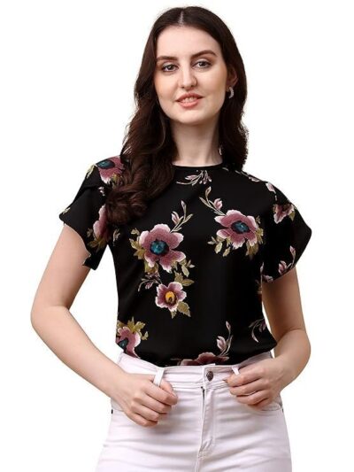 Wedani Women's Casual Short Sleeves Round Neck Foral Regular Fit Top