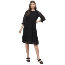 DEEBACO Women's Fit & Flare Midi Dress|Western Dress for Women|Bishop Sleeves Dress|Girl's Dress|One Piece Dress|Summer Dresses for Women Dress|Dobby Georgette Dress (Black)