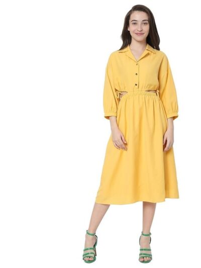 VERO MODA Yellow Waist Cut-Out A-Line Dress