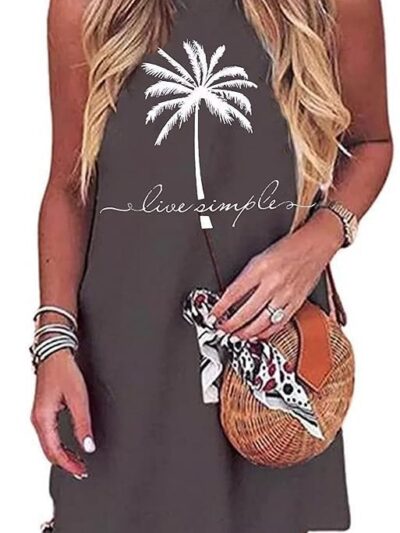 Sun Salt Sand Coconut Tree Sleeveless Mini Dress Casual Sleeveless Summer Beach Vacation Women Workout Mini Dress, Dark Grey-02, X-Large