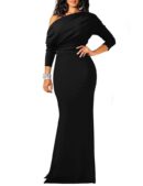YMDUCH Women's Sexy Elegant Long Sleeve Off Shoulder Bodycon Long Evening Formal Dress