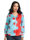 SHAYE Blue Spread Collar Printed Long Sleeves Casual Shirts for Women