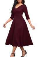 Nmoder Plus Size Maxi Dress - 3/4 Sleeve Long Dresses for Women V-Neck with Pockets (XL-5XL)