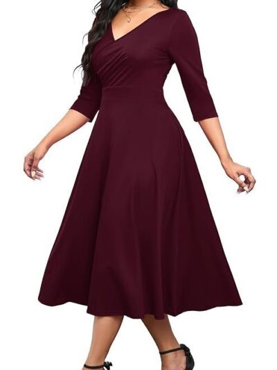 Nmoder Plus Size Maxi Dress - 3/4 Sleeve Long Dresses for Women V-Neck with Pockets (XL-5XL)