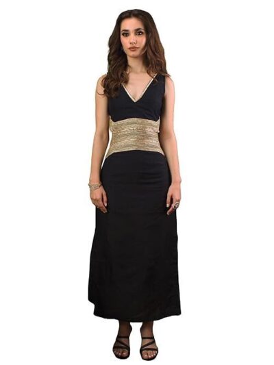 NAAVA Onyx Black Statement Dress I Long Dress for Women I Cotton Maxi Dress I Ankle Length Maxi Dress I Women One Piece Long I Sleeveless Dress I A-Line Dress I Western Black Dress