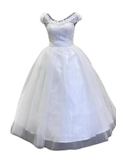 GOWNLINK White Full Stitched with Layers Christian Wedding Catholic Wedding White Ball Gown Wedding Dress in White Frock Women with Extra Sleeves (GLYC-X01) India