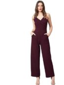 PoshBery Burgundy Shoulder Strap Jumpsuit with Pockets