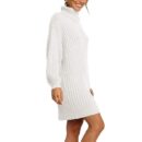 MXGZ Women Sweater Dresses, Casual Knee Length Pure Color Comfortable Long Sleeve Sweater Dresses for Office for Dating (S) White