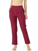 Women's Linen Pants - Double Pockets, Adjustable Waist, and Ankle-Length Fit