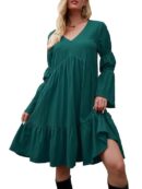 pekdi Women Long Sleeve Dress V Neck A-Line Holiday Dress