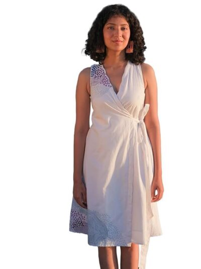 OKHAI 'Bubble' Pure Cotton Hand Embroidered Mirror Work Wrap Dress