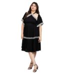DEEBACO Solid Smocked Rayon Women's Plus Size Tiered Dress|Halter Neck Short Bell Sleeves|Summer Western Party Casual Wear Stylish Dress Collection for Ladies