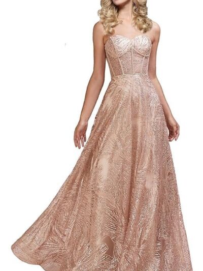 Meier Women's Strapless Bustier Illusion Bodice Glitter Prom Formal Evening Dress