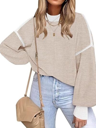 Fall Clothes for Women 2024 Trendy Fashion Oversized Sweaters Color Block Long Sleeve Knited Pullover Tops Winter Clothes