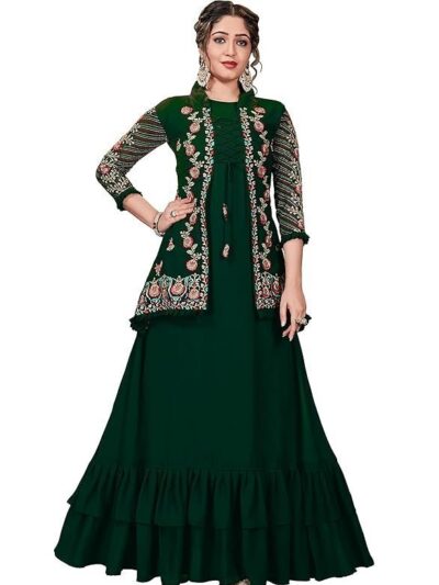 Miss Ethnik Women's Faux Georgette Semi Stitched Top With Faux Georgette Jacket Solid Flared Top Dress Material