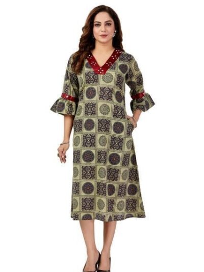 Bharat Expressions One-Piece Women Dress | Bandhani Print Ethnic Kurti Dress | One Piece Dress| One Piece Kurti for Women| Katha