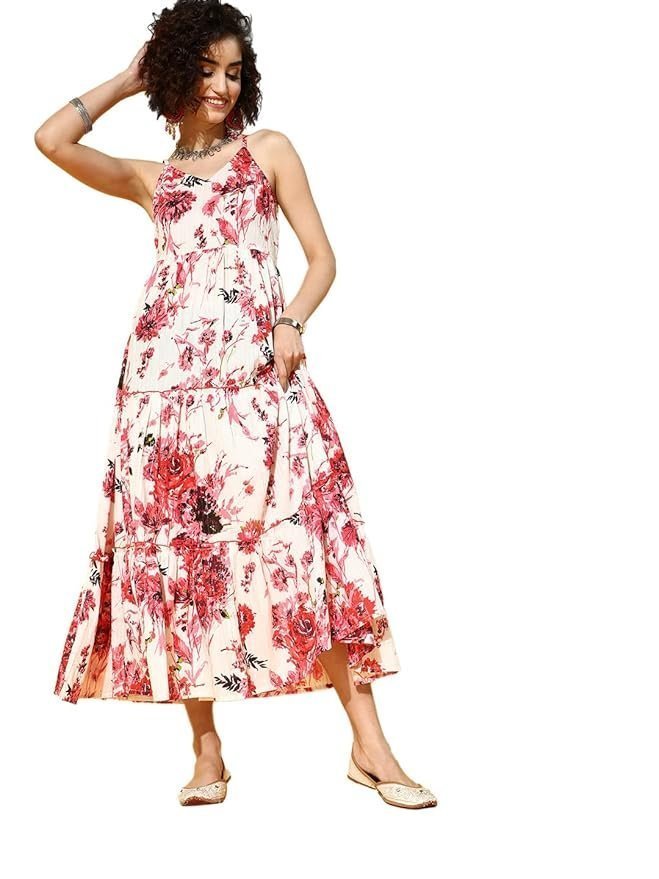 YUFTA Multicoloured Floral Printed Sleeveless Maxi Dress