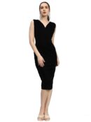 Vaararo Sleeveless Bodycon Party Dress for Women | Deep V-Neck Shiny Velvet Knee Length Outfit
