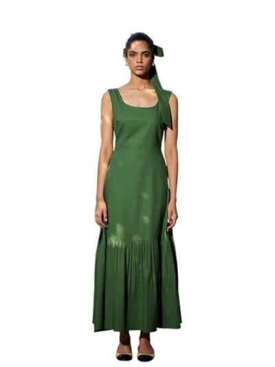 Saphed- Modern Patterns with The Women's Thyme Co-Linen Sleeveless Tiered Dress, Cotton Linen Fabric for Casual, Dating, Functions & Regular Fit