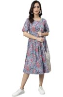 Janasya Women's Fit and Flare Knee Length Dress