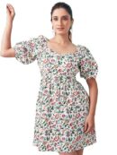 Selvia Western Dress for Women| Floral Printed Short Sleeve Crepe Western Dress for Women | Sweetheart Neck A-Line Dress for Women | One Piece Dress for Women