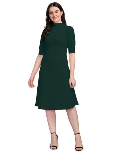 PURVAJA Women's Corduroy Fit and Flare Knee-Length Dress