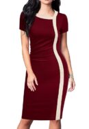 Viwenni Women Vintage Ruffle Business Colorblock Work Church Pencil Dress
